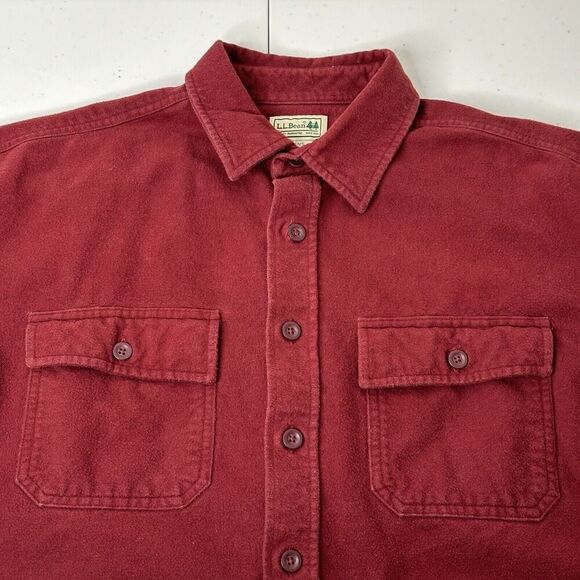 LL Bean Chamois Shirt Jacket Men's L Burgundy Long Sleeve Shacket Button up - Picture 3 of 11